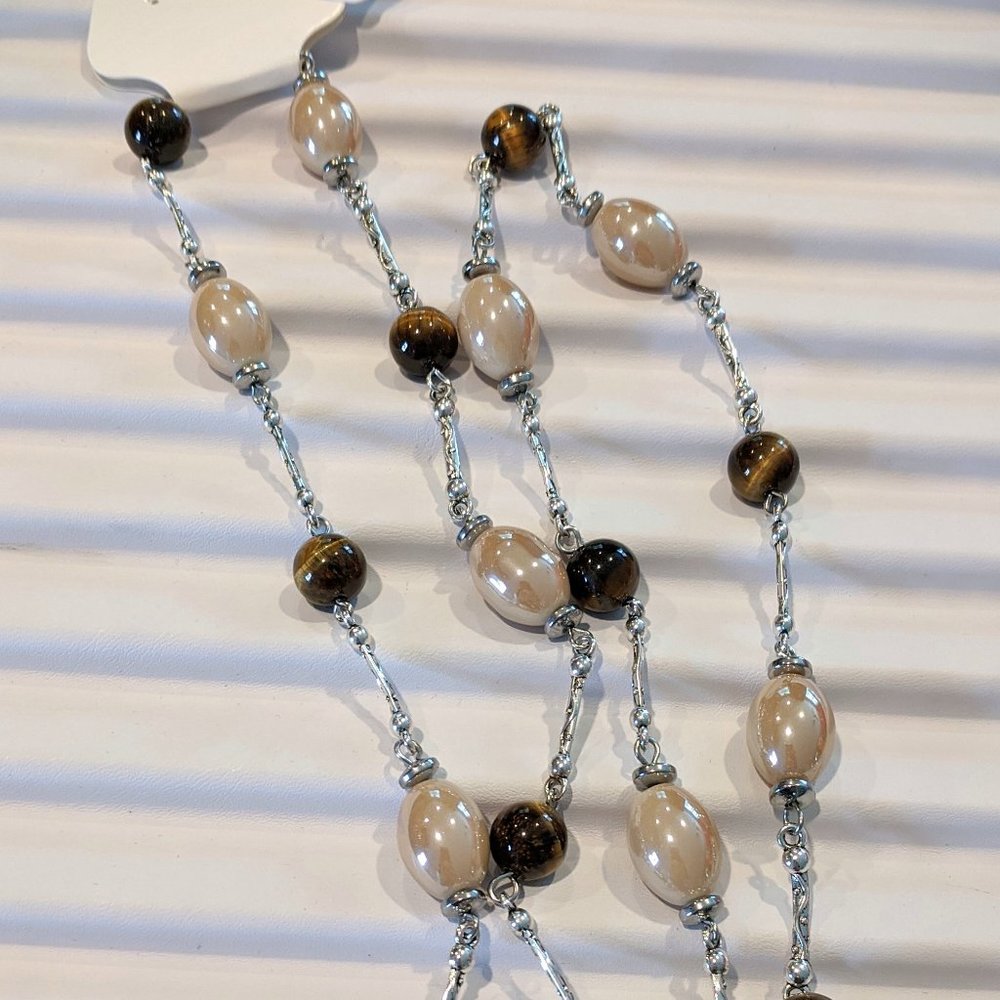 Tiger's Eye & Beige Bead Station necklace